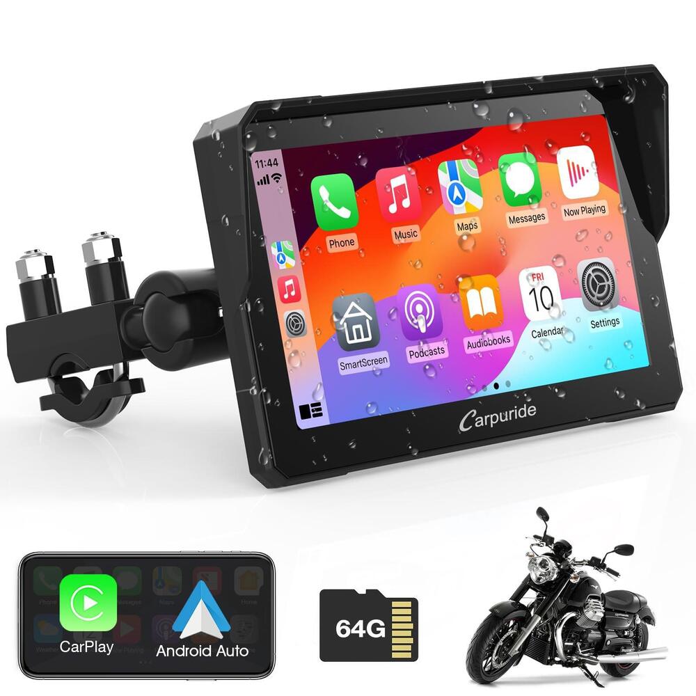 Carpuride W702 7″ Waterproof Wireless CarPlay/Android Auto GPS for Motorcycle Du